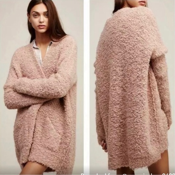 Free People Sweaters - Free People Boucle Oversize duster slouch Pink Cardigan Sweater Large
